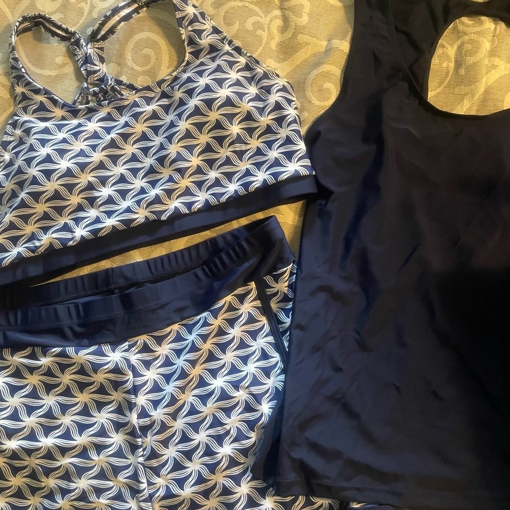 Geometric Blue and White Bikini with Sturdy Straps